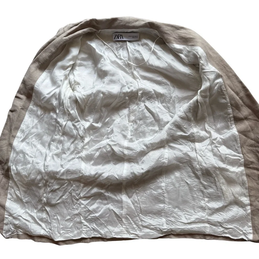 Zara Beige Linen Blend Open Textured Blazer Size XS Casual Business Office Work - Picture 7 of 12